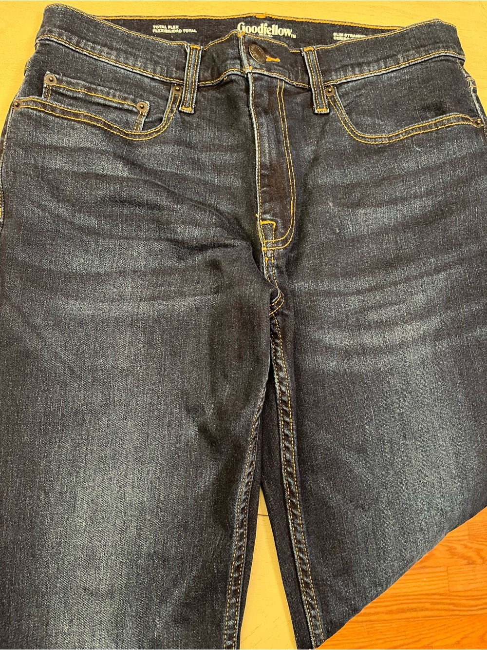 Goodfellow & Co Men’s Dark Indigo Slim Straight Jeans with Contrast Stitching
